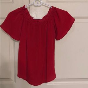 Red Chiffon off the shoulder t-shirt
